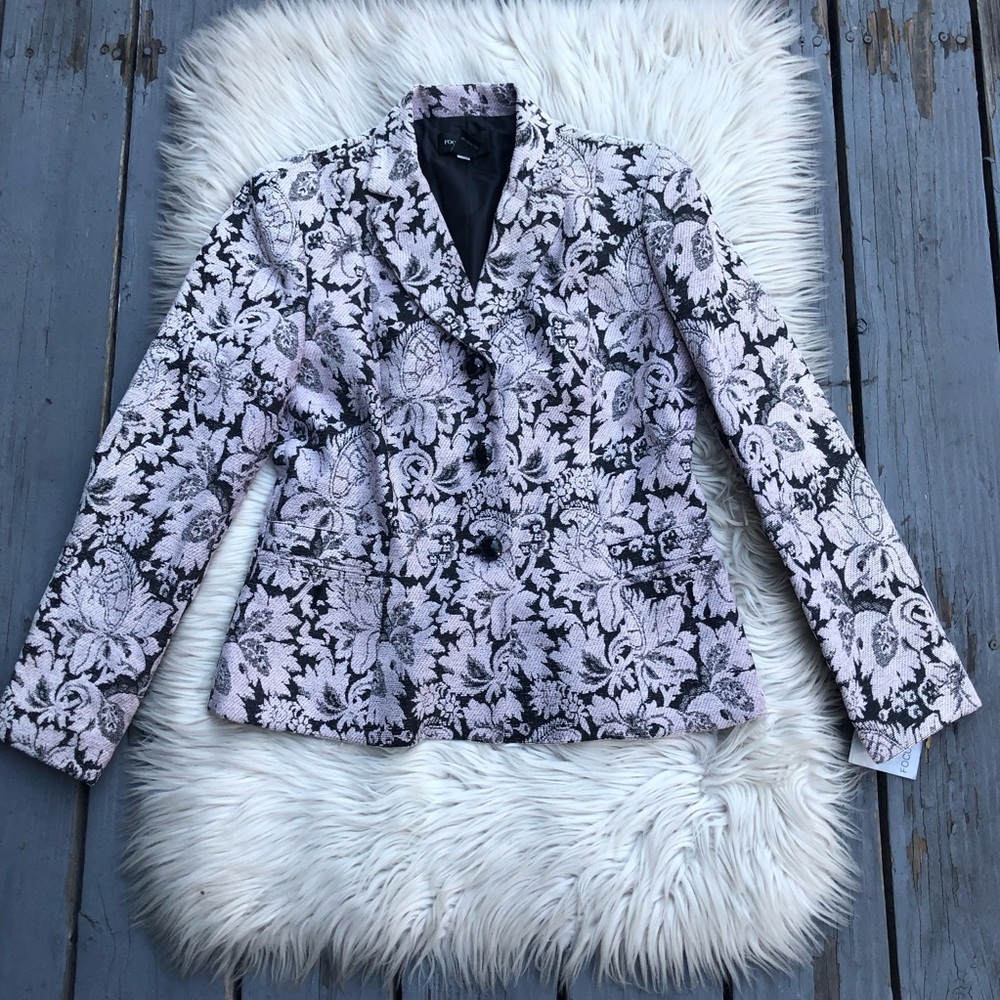 Focus 2000 Floral Paisley Jacquard Classic Taupe Purple Blazer Jacket size 6 NWT
